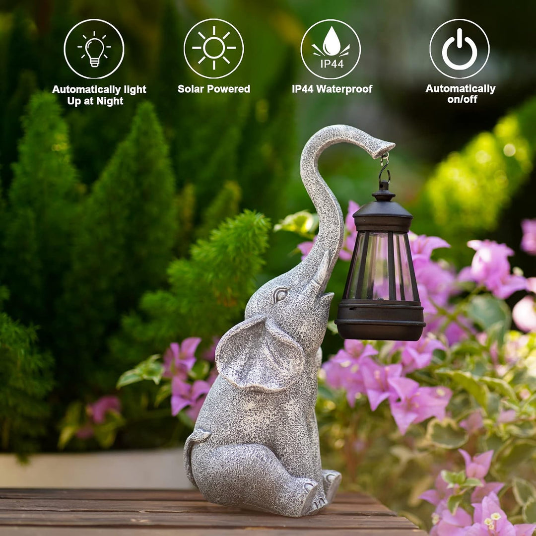 Elefanten Deko mit Solar Laterne Gartenfiguren - für Aussen Gartendeko mit Wetterfest LED Solarlampe