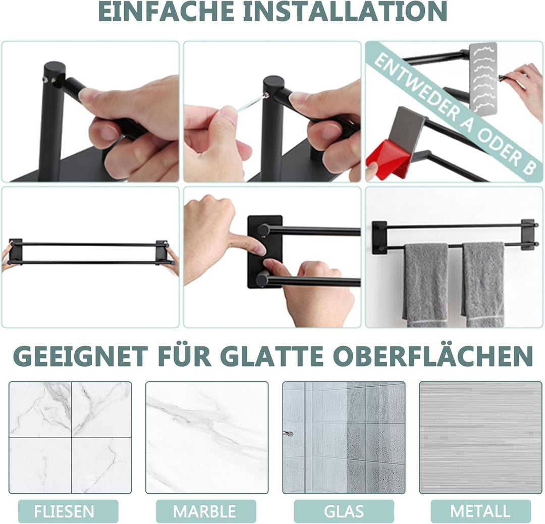 Handtuchhalter Bad Ohne Bohren Zweiarmig Handtuch Stange Badezimmer Doppel Edelstahl SUS304 Badetuch