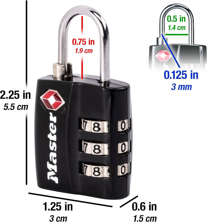 Master Lock 4680DBLK TSA Accepted Luggage Lock, Black, Pack of 1 1-Pack, 1-Pack