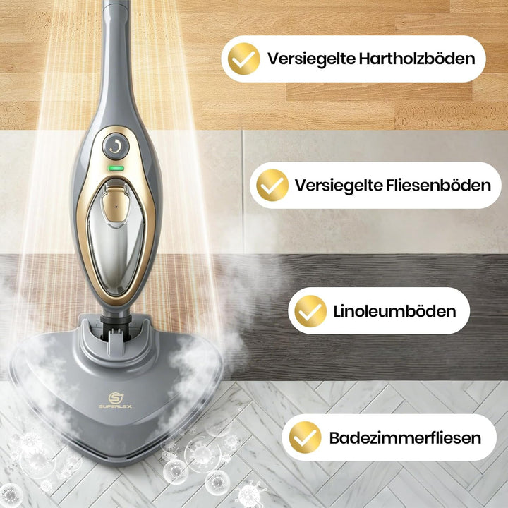 SUPERLEX Dampfreiniger Dampfbesen Dampf Mop 12-in-1 Multifunktions Boden&Hand-dampfreiniger 1500W Bl