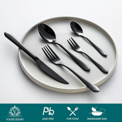 vancasso Besteck Set für 6 Personen, 18/10 Edelstahl Besteckset mit Messer/Gabel/Löffel/Dessertlöffe