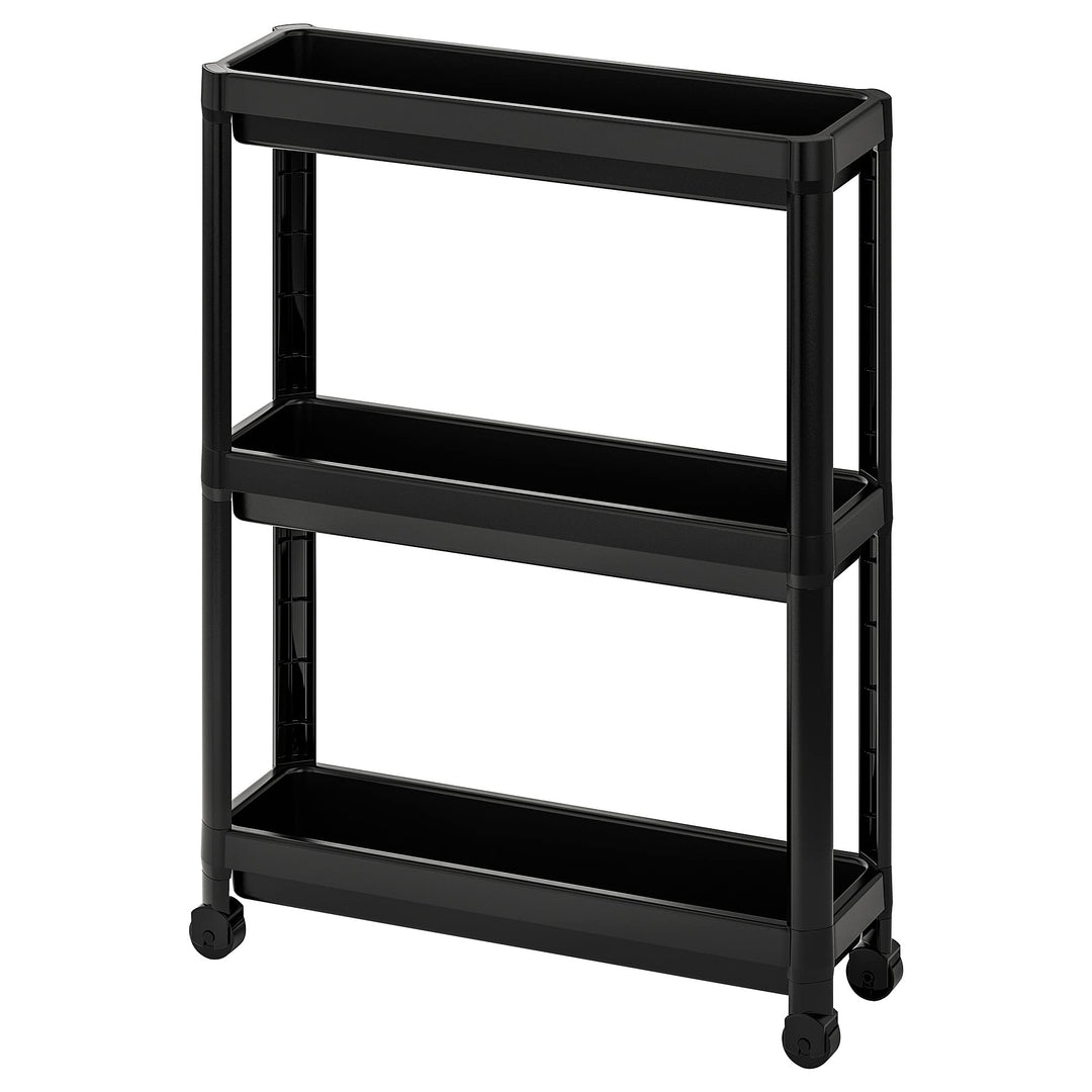 IKEA Rollwagen, 54 x 18 x 71 cm, schwarz – Metall, 6,0 kg Maximalgewicht, Stufenregal, inklusive Pfl