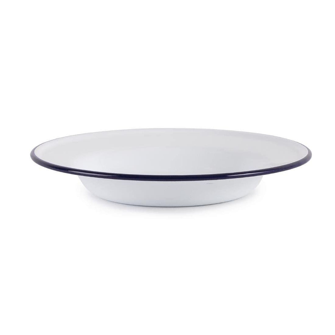 Olympia Emaille Suppenteller Set 245 mm/9 5/8 inch (6er Pack), Weiss mit blauem Rand, Emaillierte St