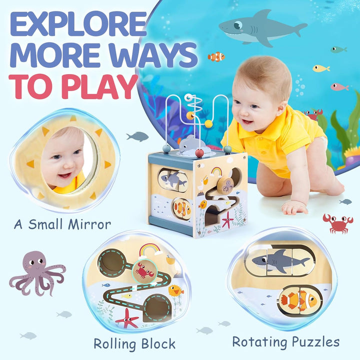 Airlab Motorikwürfel ab 1 Jahr, Motorikspielzeug Baby Activity Würfel, Montessori Spielwürfel für Ki