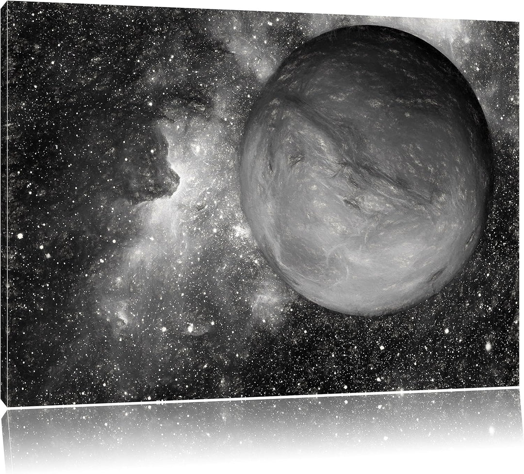 Pixxprint Mars im Weltall Kunst Kohle Effekt, Format: 100x70 auf Leinwand, riesige Bilder fertig ger