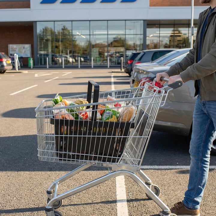 Einkaufskörbe 2 Stück Körbe schwarz mit einem Tragegriff aus Plastik 22 Liter Verkaufskörbe stapelba