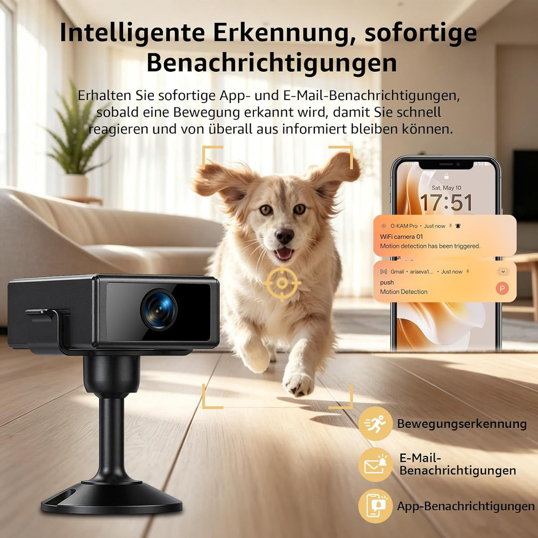 Mini Kamera 4K WLAN Überwachungskamera Innen, WiFi Kamera mit Handy APP, Live-Übertragung, Nachtsich