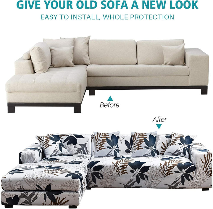 ShowyLive Sofa Überzug Couch Überzug 2er Set für Ecksofa L-Form Sofabezug 3 Sitzer+3 Sitzer, mit 4 S