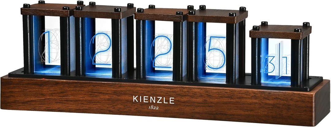 Kienzle LED-Nixie-Uhr mit RGB-Beleuchtung in 1.600 Farben, Echt­Holz, 6 Anzeigemodi, vormontiert, US