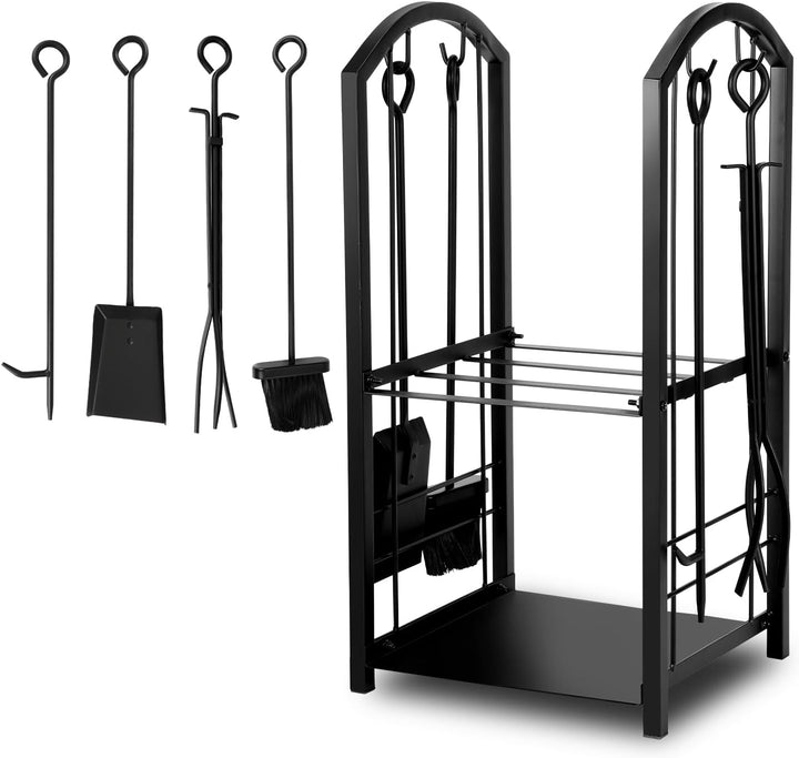 Ikodm kaminholzregal Innen und Aussen, mit Kaminbesteck, Metall Brennholzregal aussen 37 x 33 x 74CM