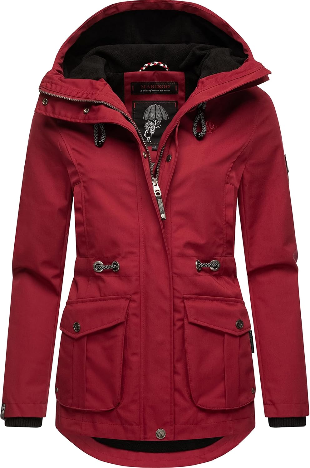 MARIKOO Damen Leichter Übergangsparka mit Kapuze Babetaa Prc XS Blood Red, XS Blood Red