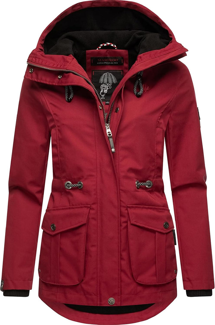 MARIKOO Damen Leichter Übergangsparka mit Kapuze Babetaa Prc XS Blood Red, XS Blood Red