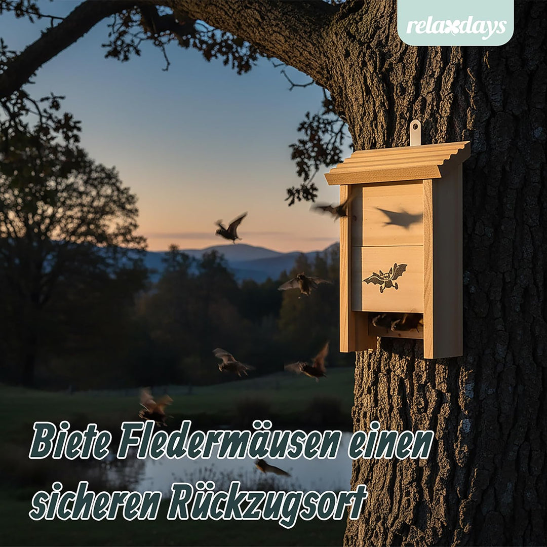 Relaxdays Fledermauskasten, 2er Set, Unterschlupf für Fledermäuse, unbehandeltes Holz, HBT: 25 x 18