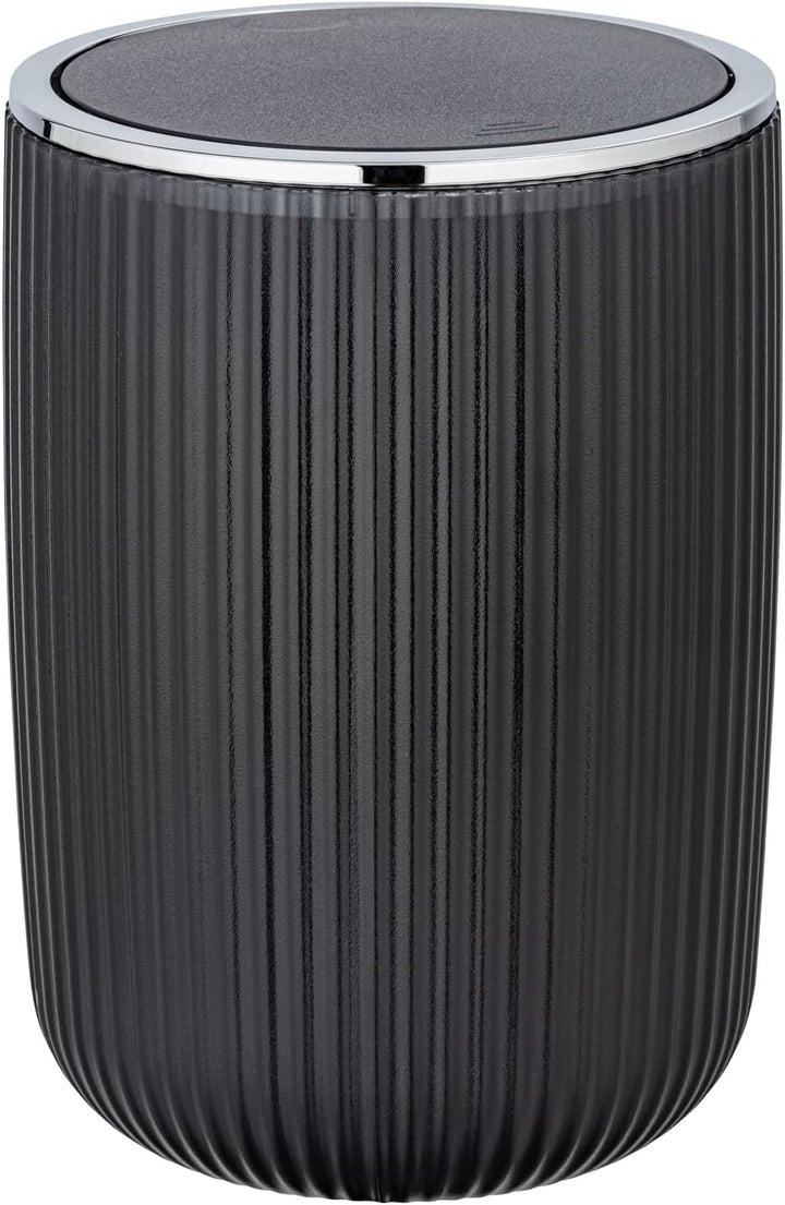 WENKO Schwingdeckeleimer Mod. Agropoli L Grau, 5,5 Liter, Badezimmer-Mülleimer mit Deckel, Abfalleim