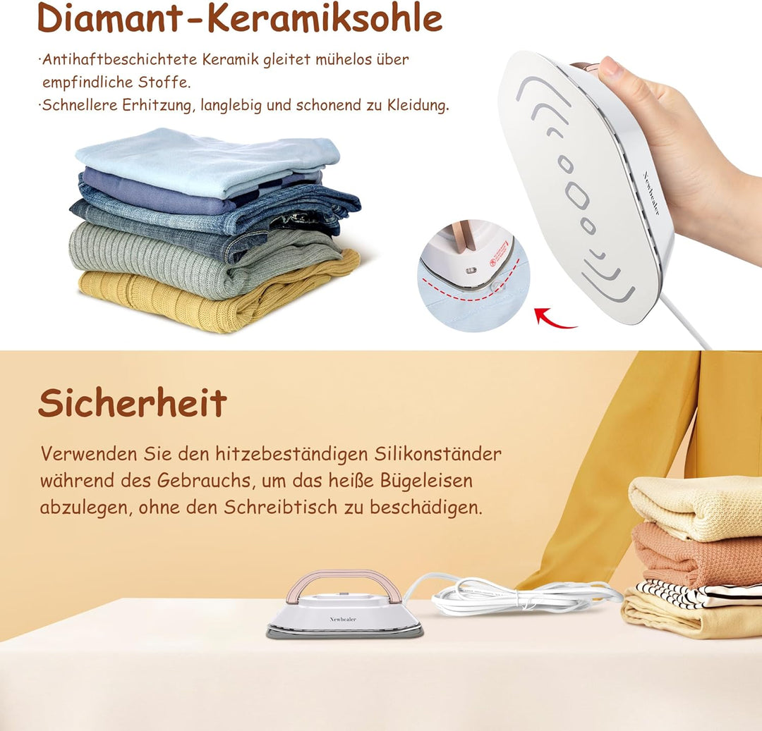 Newbealer Mini Reisebügeleisen mit Universalspannung 100-240V, Kompaktes Bügeleisen für Kleidung (ke