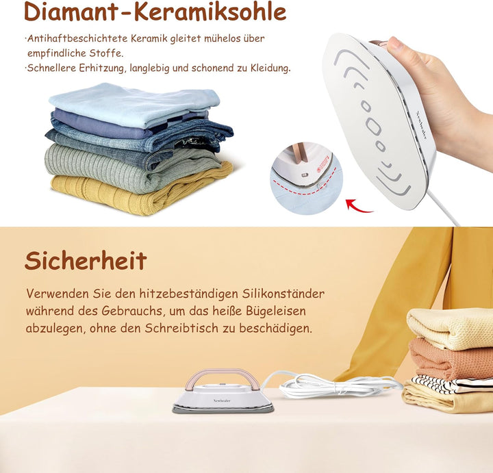 Newbealer Mini Reisebügeleisen mit Universalspannung 100-240V, Kompaktes Bügeleisen für Kleidung (ke