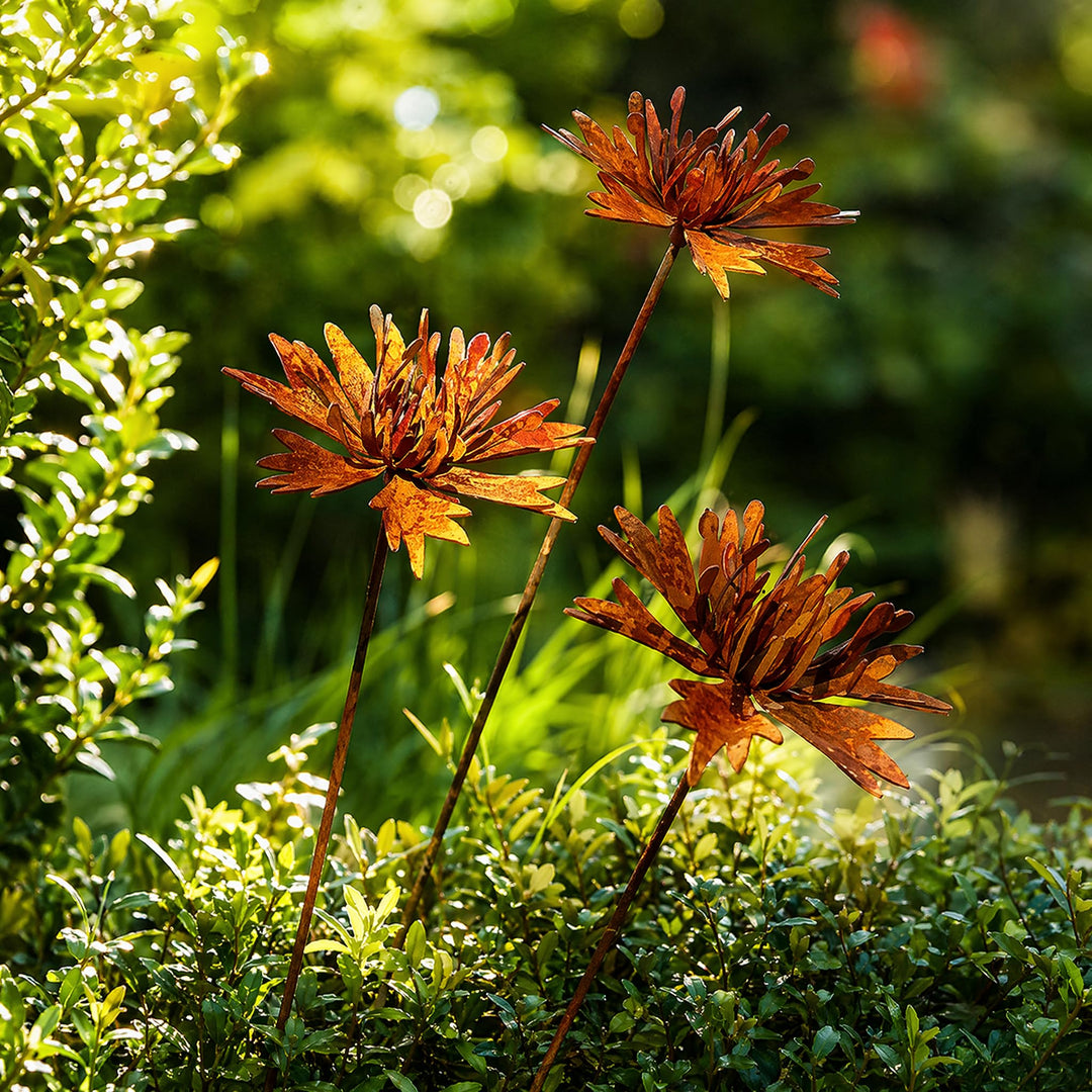 3 er Rostige GartendekoSet Rost Deko für Garten Cortenstahl Gartenstecker Metall Blume Mohn Gartende