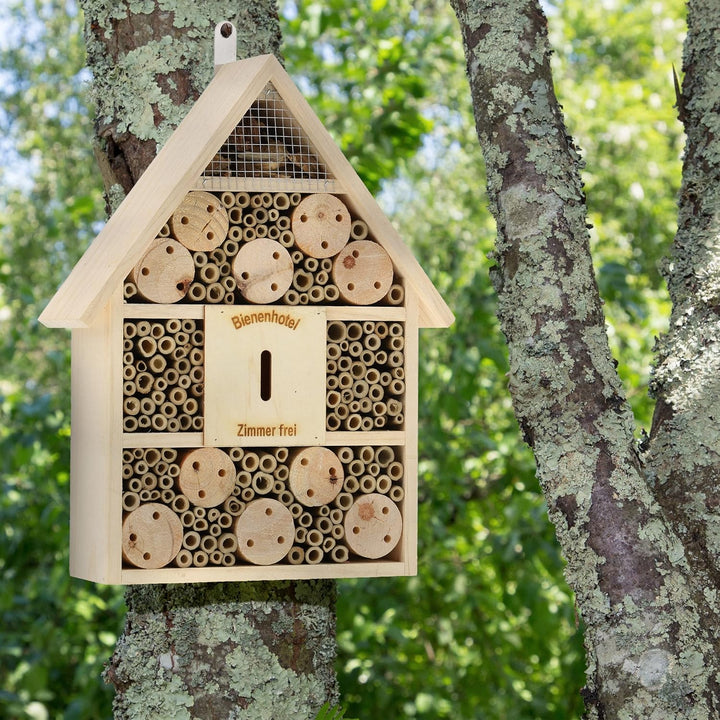 Relaxdays Bienenhotel, Nisthilfe Wildbienen, Garten, Balkon, Insektenhotel zum Hängen, Holz, HBT 38