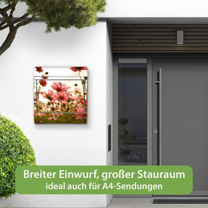 banjado Briefkasten Edelstahl 38x43x12cm & 2 Schlüssel - rostfreier Edelstahl Briefkasten mit Zeitun
