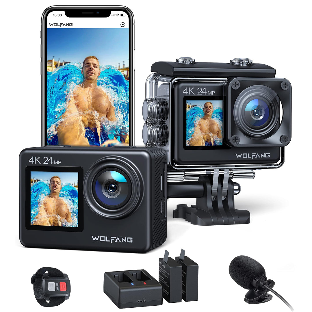WOLFANG GA200 Action Cam 4K 24MP Unterwasserkamera WiFi 40M wasserdichte EIS Bildstabilisator Touchs