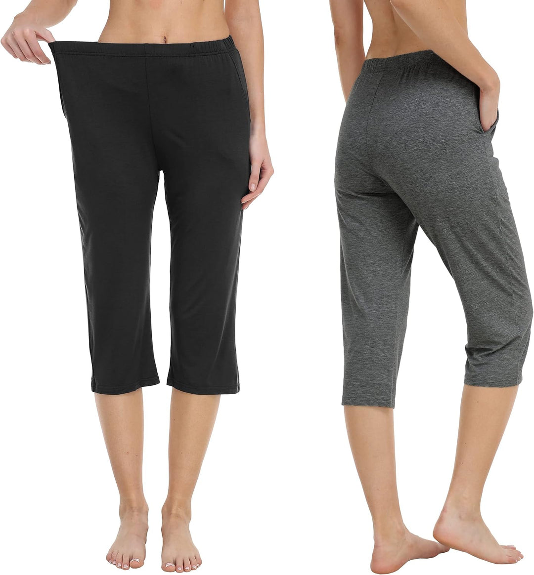 MoFiz Damen Schlafanzughose 3/4 Lang Schlafhose Modal Nachtwäsche Weich Pyjamahose Freizeithose mit