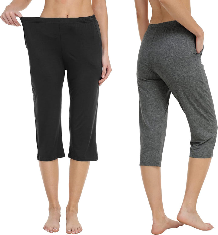 MoFiz Damen Schlafanzughose 3/4 Lang Schlafhose Modal Nachtwäsche Weich Pyjamahose Freizeithose mit