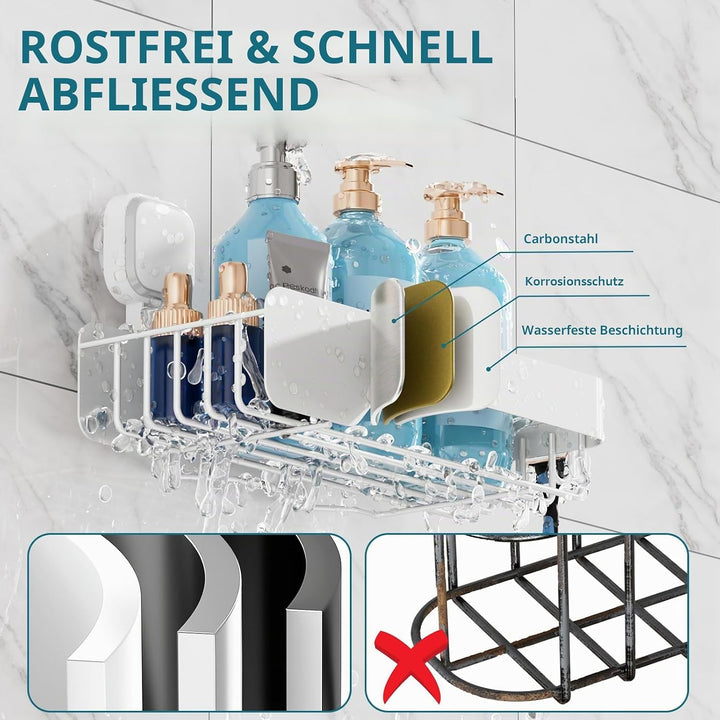 TAILI Dusch-Caddy mit Saugnapf, Edelstahl, Rostfrei, ohne Bohren, Wandkorb, Grosses Fassungsvermögen