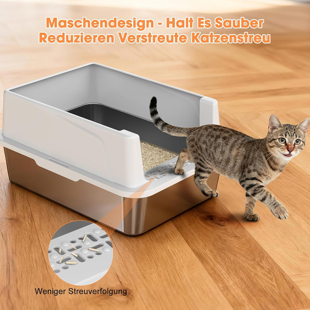 MIXJOY Katzenklo Edelstahl, Katzentoilette Edelstahl 18L Klein für Kätzchen - Offenes Design, Hoher