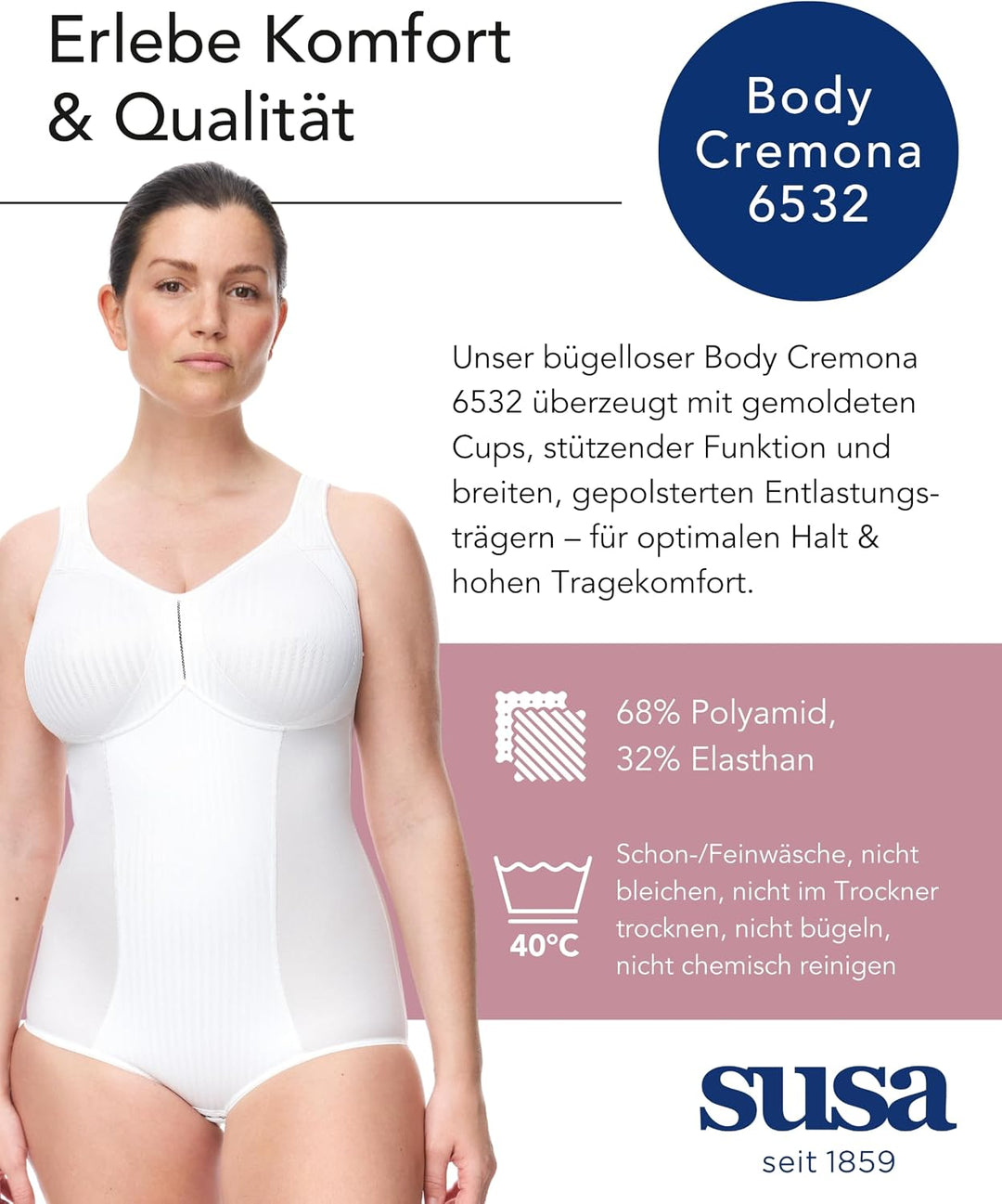 Susa Body ohne Bügel Cremona Grösse 95F, Farbe Weiss