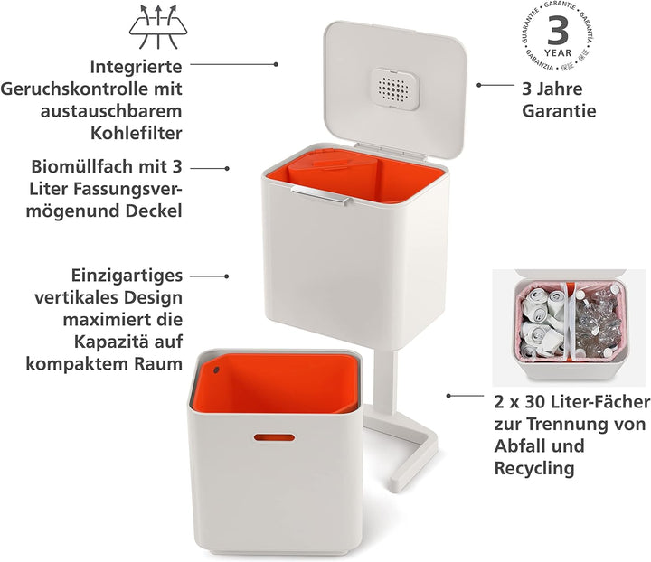 Joseph Joseph 30061 Totem Max. 60-Liter-Mülltrennungs- und Recyclingeinheit - Stein Stein 60, Stein,