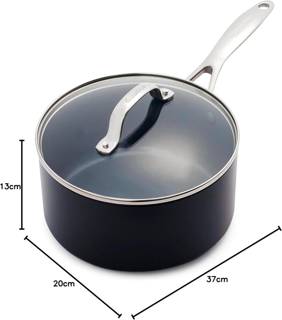 GreenPan Valencia Pro Harteloxierte Gesunde Keramik Antihaft 18 cm / 2 Liter Stielkasserolle mit Dec