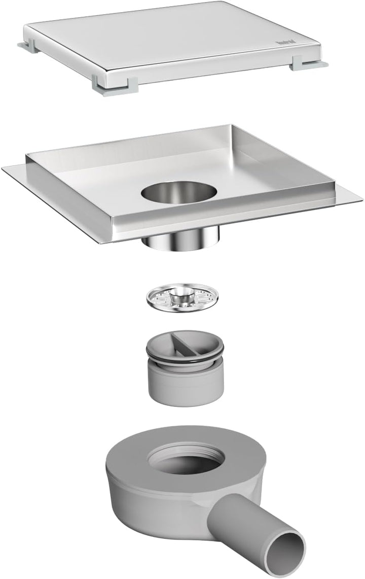 Neodrain Duschrinne Quadratisch Edelstahl Bodenablauf mit 360° Siphon Geruchsstop, Haarfilter 2 in1