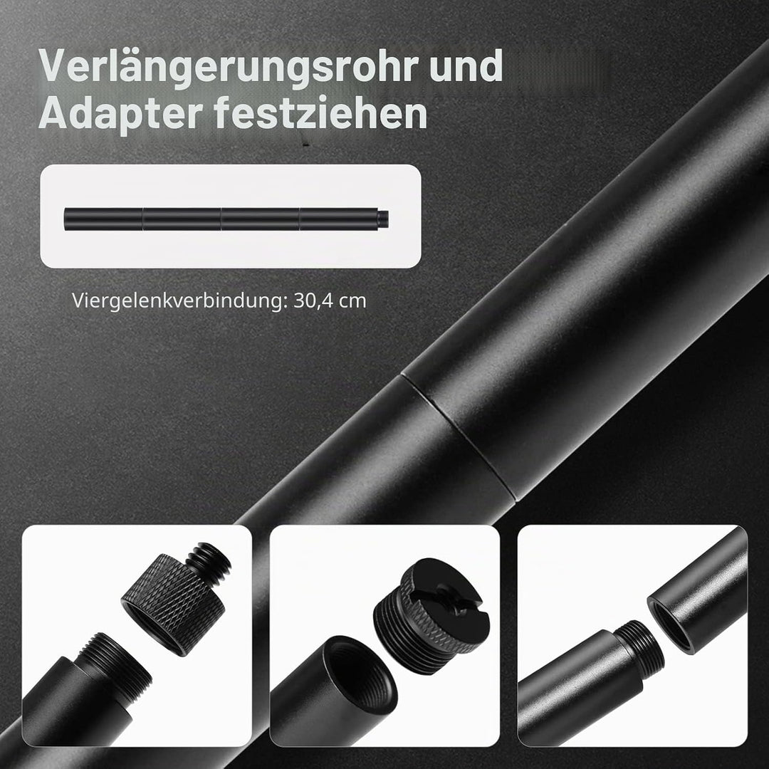 4 Mikrofonverlängerungsrohre und 4 Mikrofongewindeadapter (3/8 Buchse auf 5/8 Stecker und 5/8 Buchse