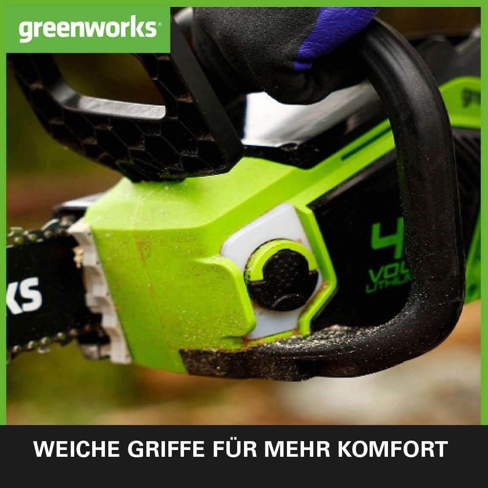 Greenworks GD40CS15 Akku Kettensäge mit bürstenlosem Motor, 14-Zoll (35 cm) Blattlänge, 12 m/s Kette