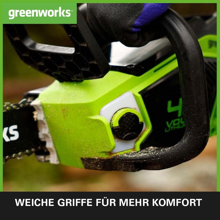 Greenworks GD40CS15 Akku Kettensäge mit bürstenlosem Motor, 14-Zoll (35 cm) Blattlänge, 12 m/s Kette