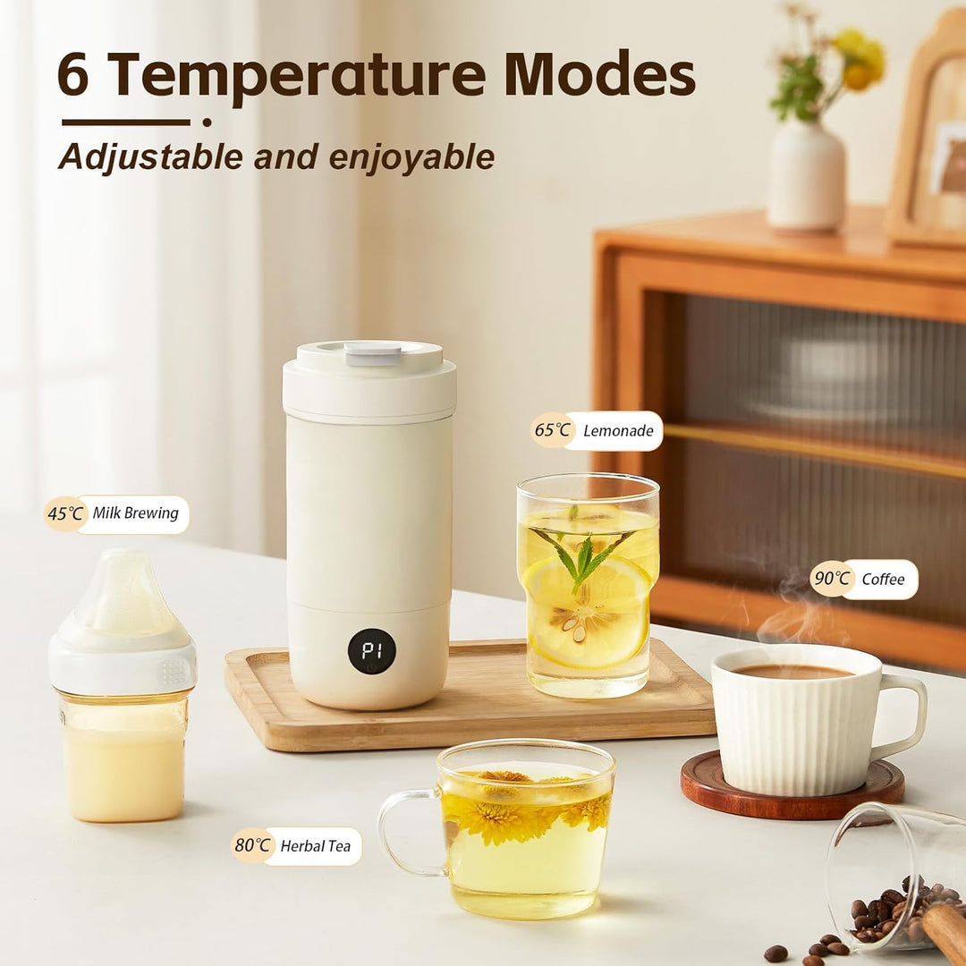 400ml Reise Wasserkocher mit Heiss-/Kalt-Milchschäumer, 3 Mix-Stufen, 6-Temperaturstufen, Touchsteue