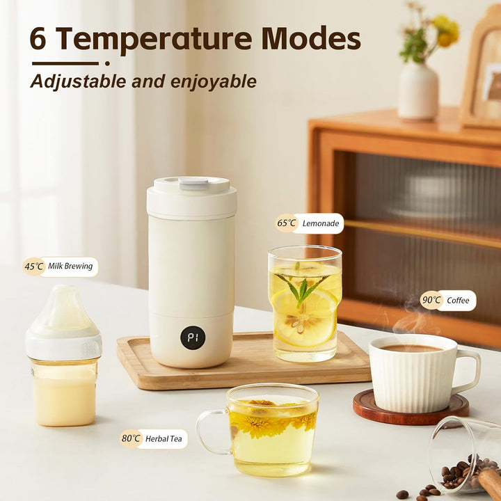400ml Reise Wasserkocher mit Heiss-/Kalt-Milchschäumer, 3 Mix-Stufen, 6-Temperaturstufen, Touchsteue
