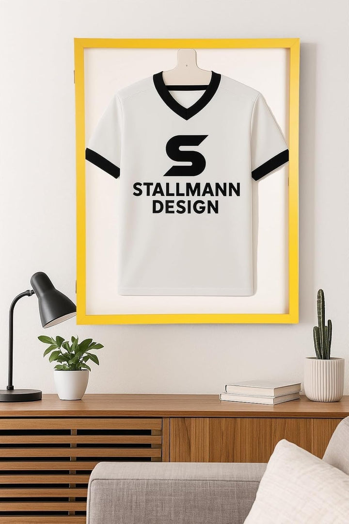 Trikotrahmen mit Drehtür – 'Gelb-Schwarz' - Rückwand Weiss | Grösse: 90x70cm - von vorne bestückbar