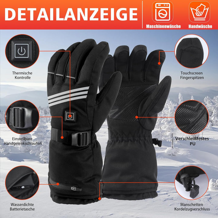 Verbesserte Beheizbare Handschuhe Herren Damen,7.4V/2×5000mAh Beheizte Handschuhe mit Wiederaufladba