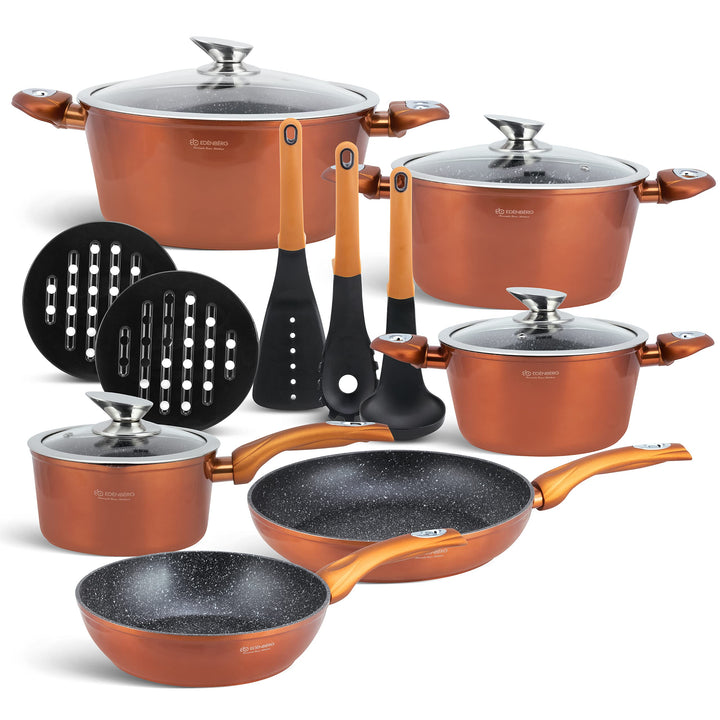EDENBERG 15 TLG Topfset Induktion, Töpfe & Pfannen beschichtet, Kochtopf Set | induktions Töpfe Set,