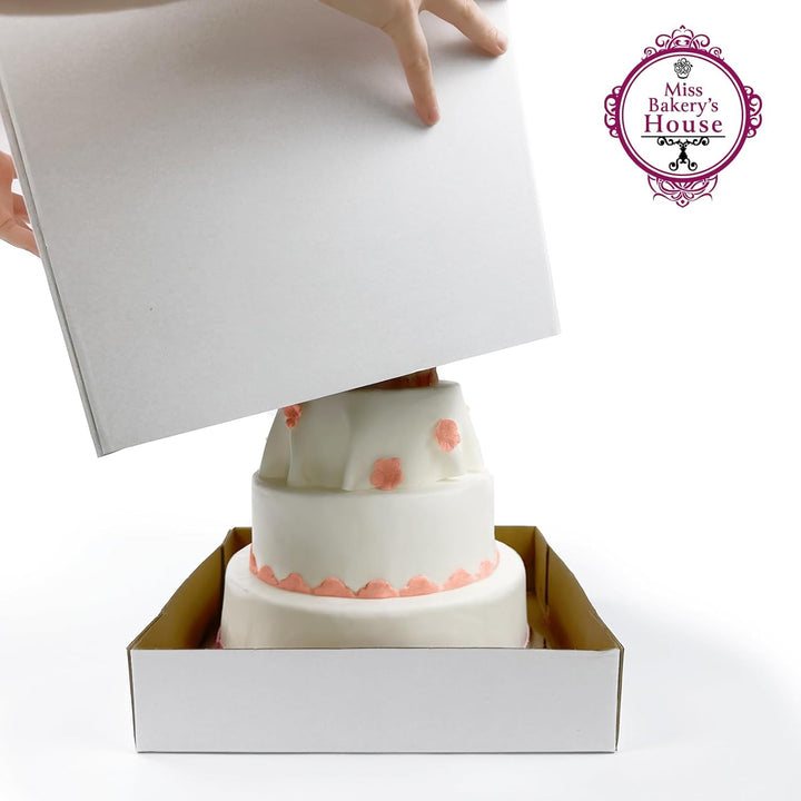 Miss Bakery’s House® Tortenkarton - 30x30x45 cm mit Cake Board Set 2 mm - Ø 15 + 20 + 25 + 30 cm (4e