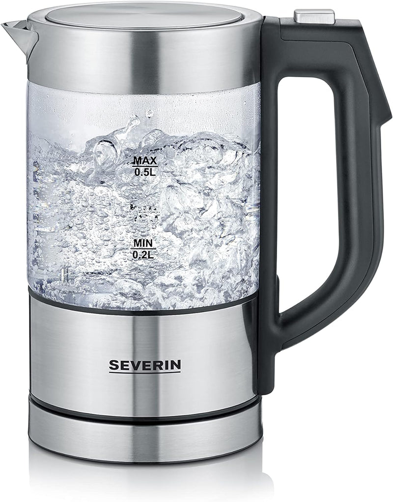 SEVERIN Digitaler Mini Glas Wasserkocher, kompakter Wasserkocher mit Temperaturauswahl, elektrischer