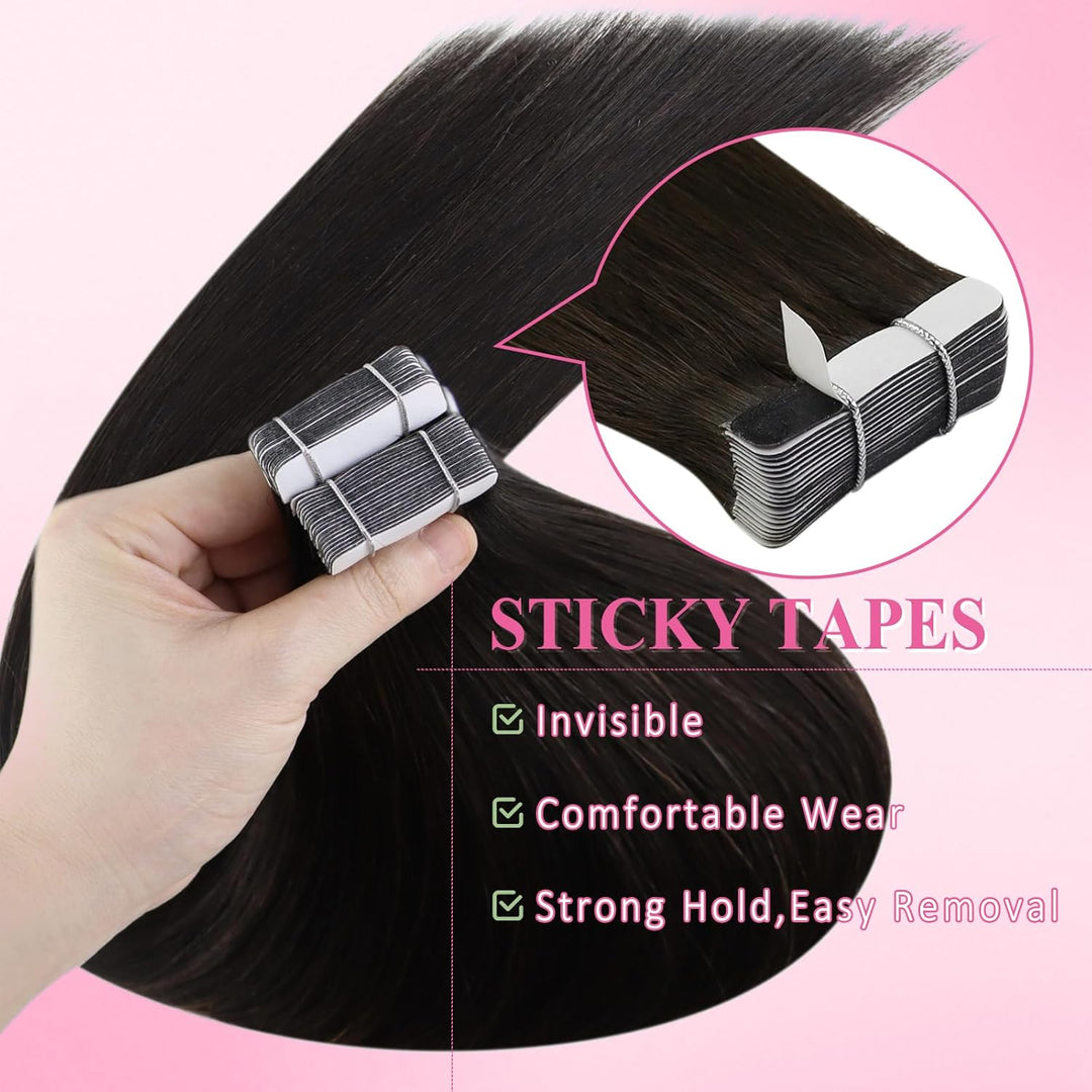 YoungSee Tape Extensions Echthaar Braun Echthaar Extensions Tape Kurz 30cm Tape in Extensions Echtha