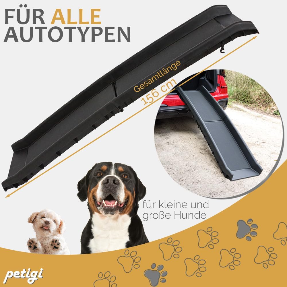 Petigi Auswahl Hunderampe für Auto, Aluminium, Hunde Rampe, Hundetreppe, SUV, rutschfest, Belastbark