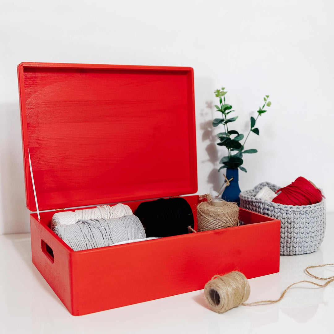 Creative Deco XL Rot Grosse Holzkiste mit Deckel | 40 x 30 x 14 cm (+/- 1 cm) | Erinnerungsbox Baby