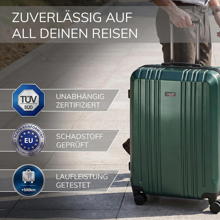 FERGÉ 3er Kofferset Hartschale Gepäckset mit 4 Doppelrollen &amp; TSA Schloss Smaragd, Smaragd