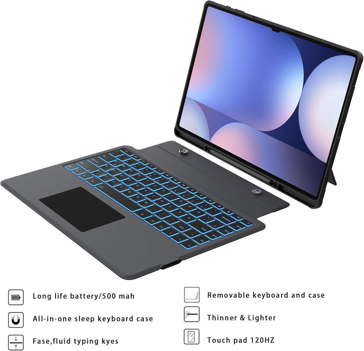 ROOFEI Galaxy Tab S9 Ultra/S8 Ultra Hülle mit Tastatur QWERTZ - Abnehmbare Tastatur mit Touchpad - 7