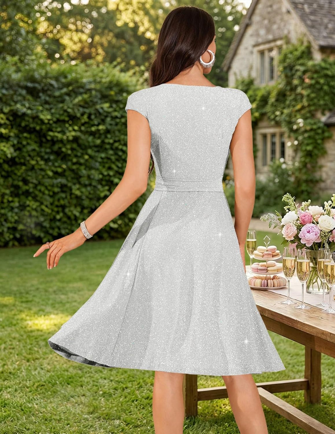 DRESSTELLS Cocktailkleid Damen Festliche Kleider 1950er Knielang Rockabilly Hochzeitkleid Swing Part