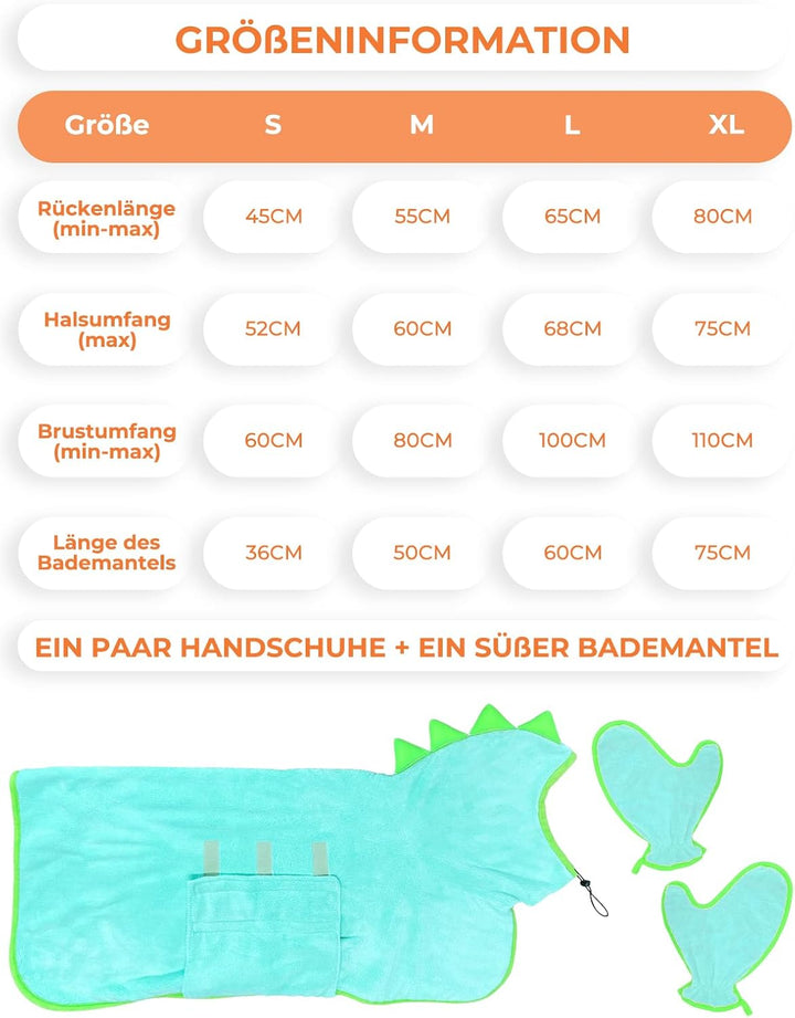 Bademantel für Hunde, Hundebademantel Aus Mikrofaser, Verstellbares Halsband Mit Klettverschluss Sch
