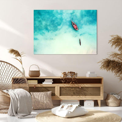 Bilder auf Leinwand 100x70cm Leinwandbild Insel Boot Schiff Ozean Gross Wanddeko Bild Schlafzimmer K